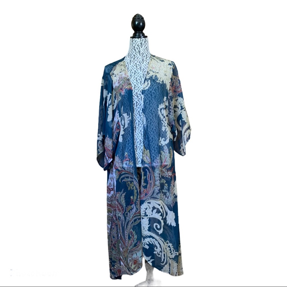 World Market Boho Open Kimono Dark Teal Free Size